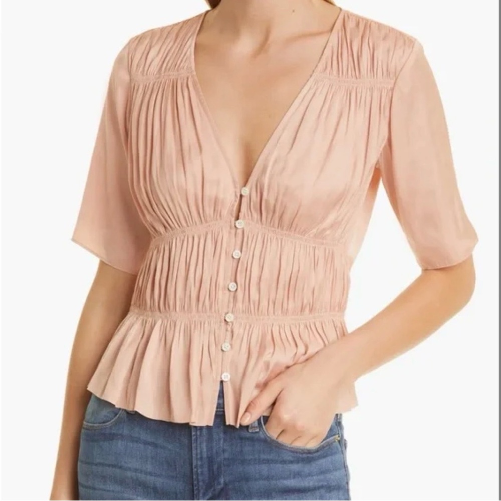 FRAME | Satin V-Neck Blouse - Picture 2 of 6